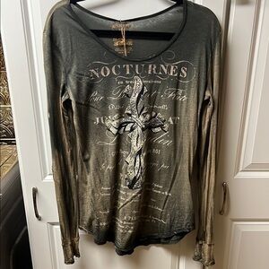 Velvet Stone Cross Graphic Top, BUCKLE, Large, Rhinestones